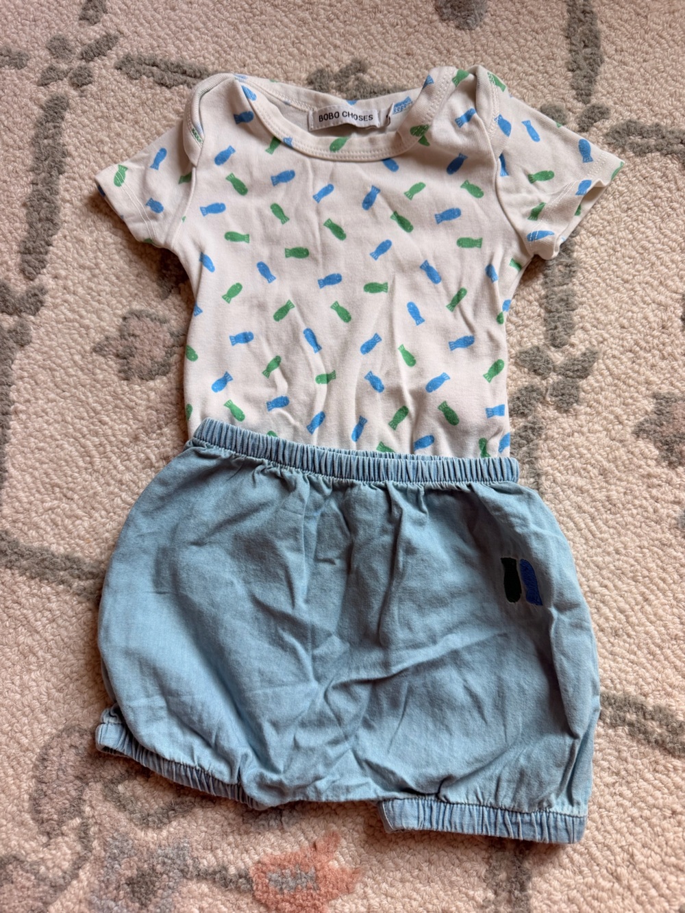 Bobo Choses Blue & White Diaper Cover Set with Green Accents